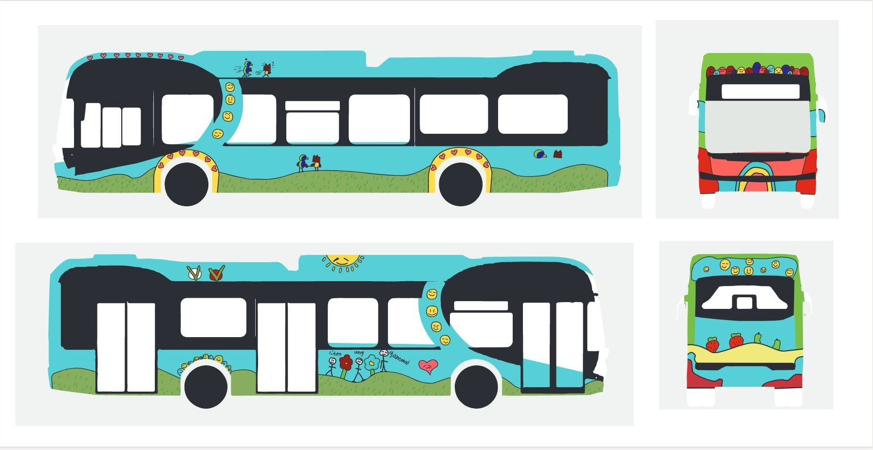 Den färgglada vinnande bussen i designtävlingen som skolelever i Nyköping tagit fram.  